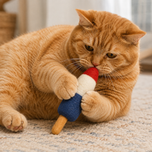 Load image into Gallery viewer, summer of ‘79 rocket pop wool organic catnip toy