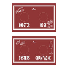 Load image into Gallery viewer, reversible cat  placemat - Lobster and Rose and Oysters Champange