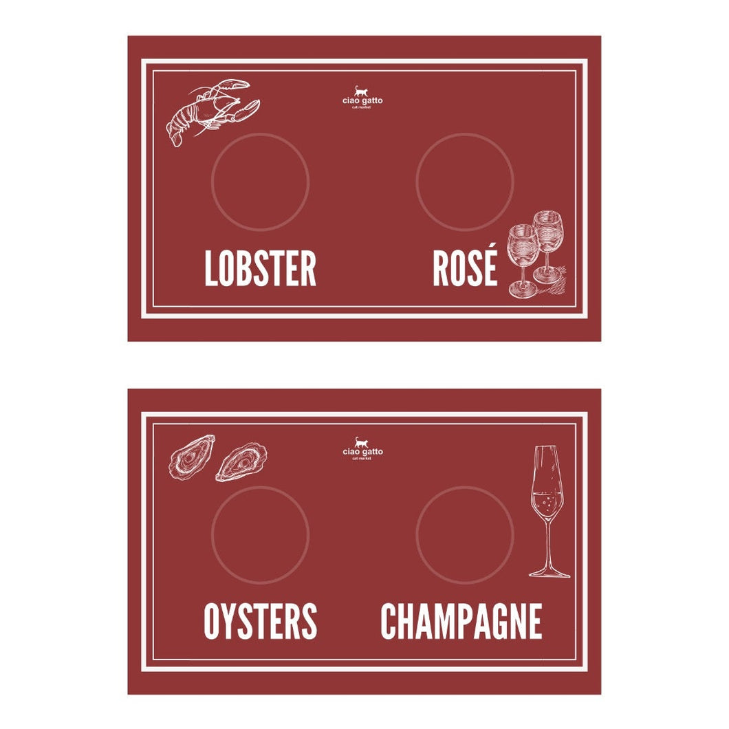 reversible cat  placemat - Lobster and Rose and Oysters Champange