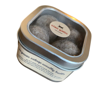 organic catnip wool felt woolly balls - set of 4